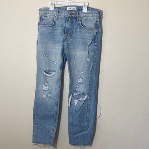 Zara the cigarette straight leg distressed jeans in sunrise blue